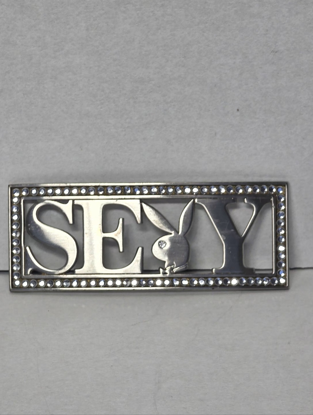 Vontage Y2K Playboy Bunny Sexy Belt Buckle Silver Colour Rhinestones - Picture 1 of 7